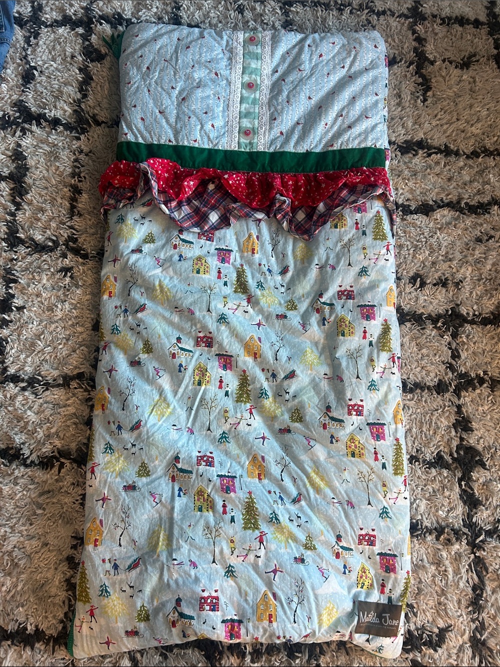 Matilda Jane Light Blue Holiday Village Sleep Sack with Red Trim